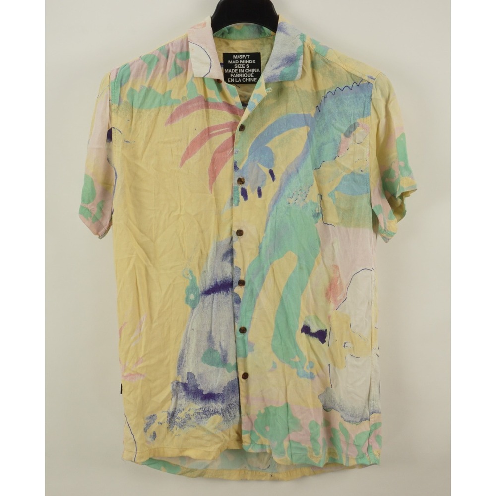 Misfits Mad Minds Pastel Abstract Art Camp Shirt Men's Small Short Sleeve Loop